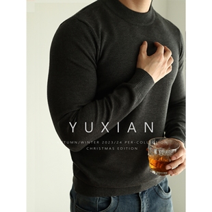 YUXIAN秋冬莫代尔软糯亲肤半高领保暖长袖 毛衣纯色打底套头男士