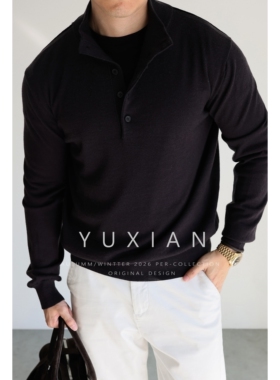 YUXIAN意大利进口100%纯羊毛16针高领纽扣针织立领长袖保暖秋冬