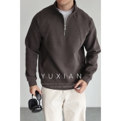 羊毛日系暖绒立领半拉链卫衣套头长袖 云层空气感 休闲男秋冬季