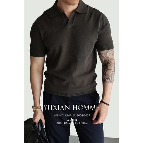 YUXIAN美式全棉海鸥领Polo短袖男