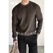 休闲商务毛衣套头纯色男士 YUXIAN秋冬意式 双色坑条纯棉针织长袖