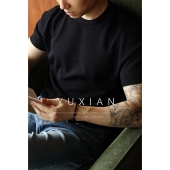 抗皱纯色T恤复古圆领男士 YUXIAN美式 凉感冰丝菠萝纹针织短袖 春夏