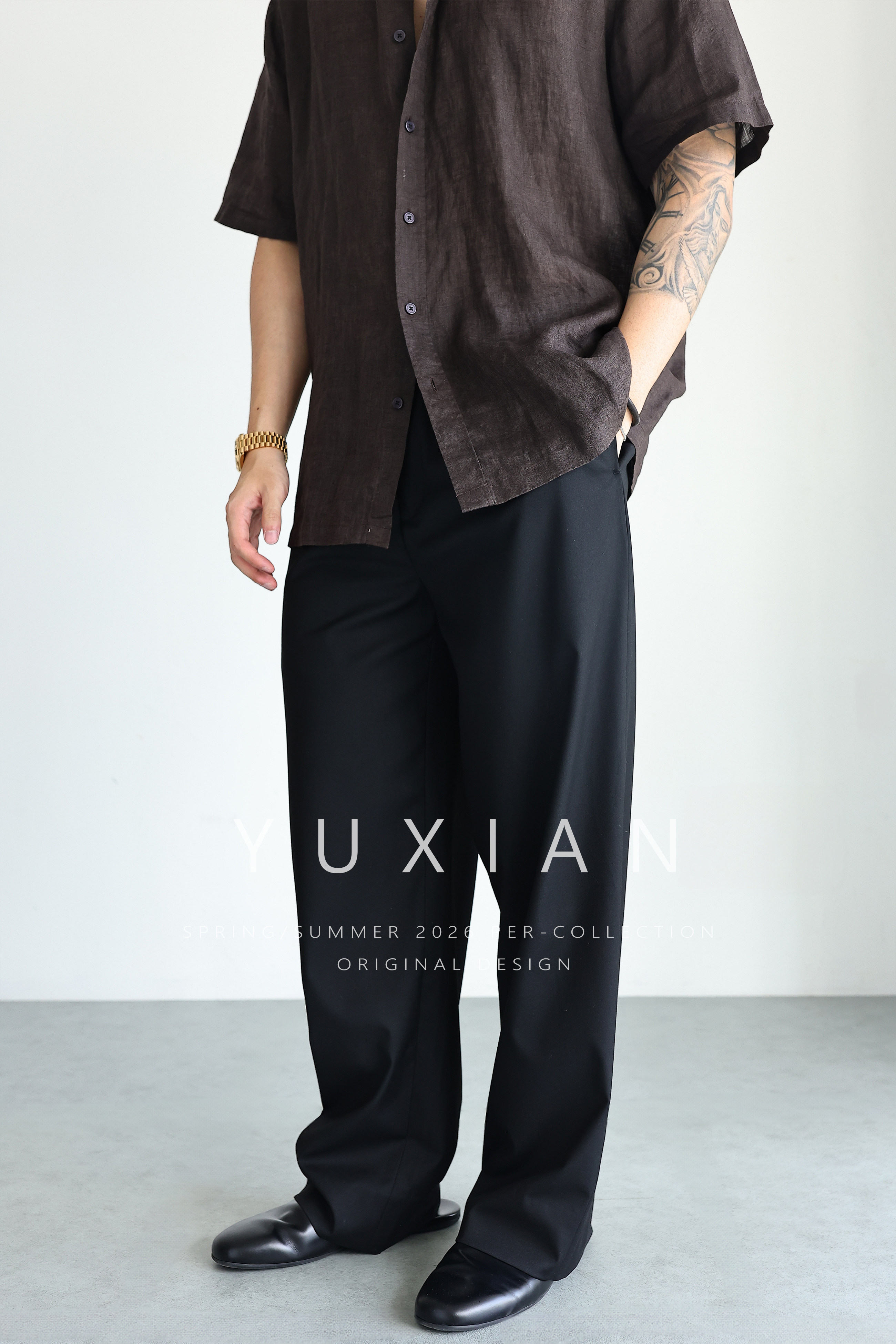 thumbnail for YUXIAN cool, drapey dress pants for men, spring/summer loose breathable, versatile elastic straight-leg casual pants, wide-leg long pants