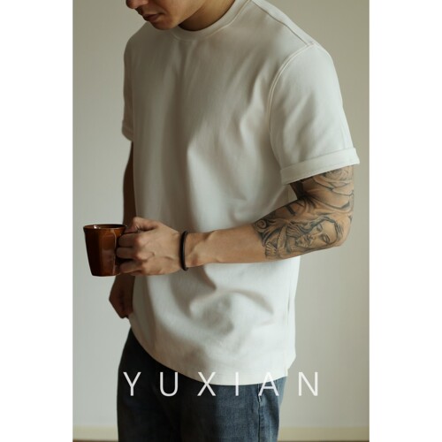 YUXIAN日系微宽松匹马棉T恤
