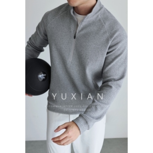 健身男 棉质泡泡双面半拉链运动卫衣立领套头长袖 都市运动系列