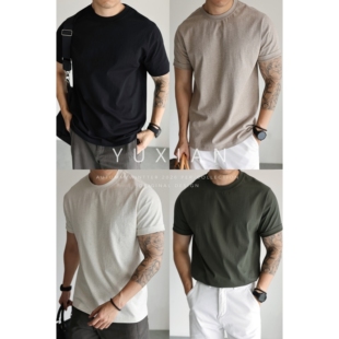【大师T】美式纯棉小圆领短袖休闲宽松打底精梳棉T恤男士情侣春夏