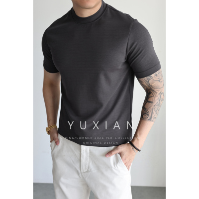 YUXIAN棉质莫代尔小中领短袖男夏