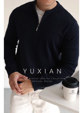 YUXIAN半拉链亨利领针织长袖