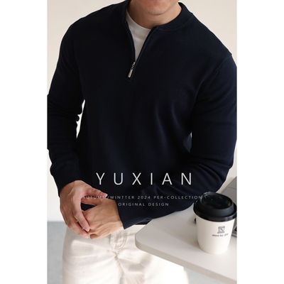 YUXIAN半拉链亨利领针织长袖