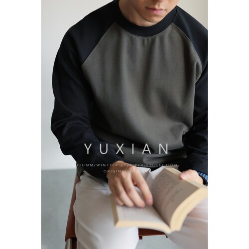 YUXIAN磨毛日系套头纯色卫衣