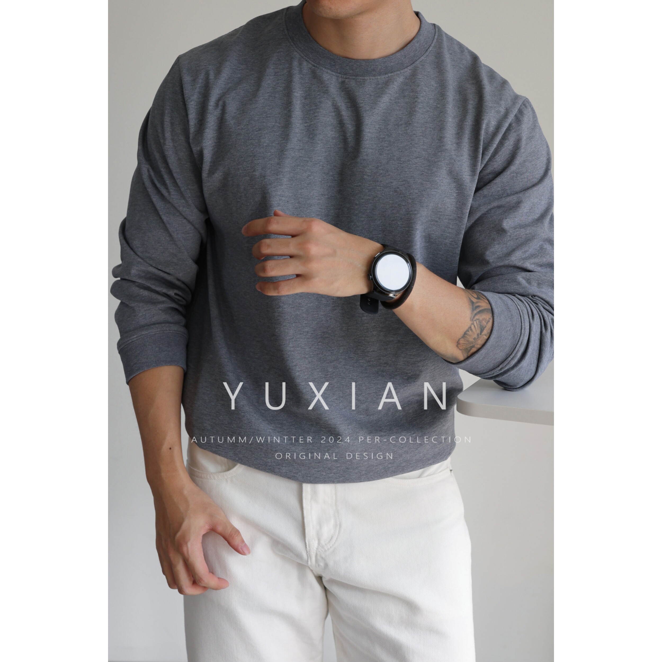 【全棉花纱】日系纯色长袖圆领T恤宽松打底休闲百搭纯色情侣春秋