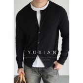 YUXIAN轻盈丝光剥鳞羊毛桑蚕丝圆领针织开衫 休闲商务复古早春秋季