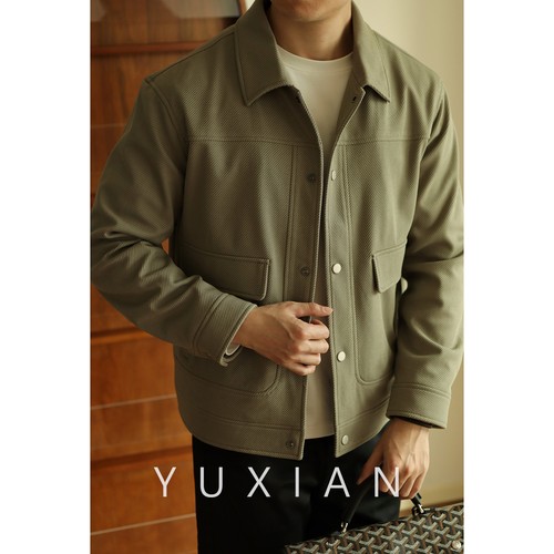 YUXIAN翻领春秋斜纹口袋夹克