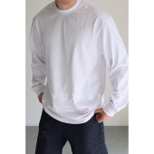 YUXIAN美式 小领口Sorona速干防晒长袖 T恤宽松纯色圆领棉混纺春夏