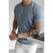 YUXIAN凉感桑蚕丝长绒棉短袖 春夏季 T恤圆领休闲商务男士 纯色薄款