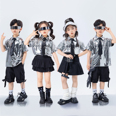 六一儿童未来科技感cos表演服幼儿园机器人舞蹈服银亮面演出班服
