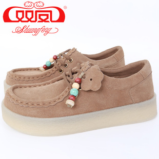 【买1赠5】双凤皮鞋2025秋季新款软底系带串珠勃肯鞋女鞋72A-5222