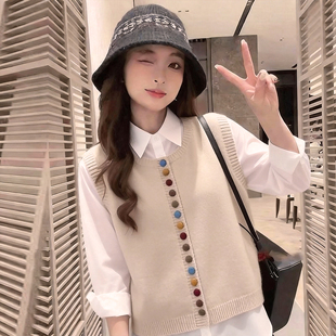 2026春季新款彩色扣两件套装马甲女打底遮肚藏肉洋气针织背心开衫