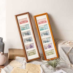 100元人民币六连相框摆台胡桃木质diy大好河山装饰画增运多金画框