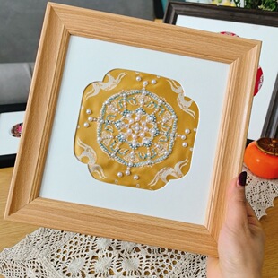 新中式diy手作相框水彩竹叶宋锦珍珠油画框画祥云花瓣卡纸装裱架