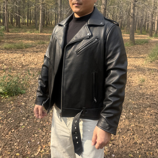 男士翻领机车皮衣休闲时尚修身韩版斜拉链皮夹克头层牛皮黑色外套