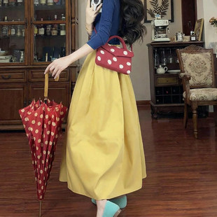 黄色半身裙女春季 多巴胺绝美a字裙小个子百褶山本裙长裙 2026新款