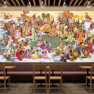瑶池会仙图壁纸飞天仙女仕女壁布酒楼饭店壁画民族风拍照背景墙纸