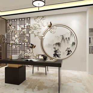 新中式花鸟故宫红古典墙纸舞蹈直播间背景墙布火锅店包间茶室壁纸