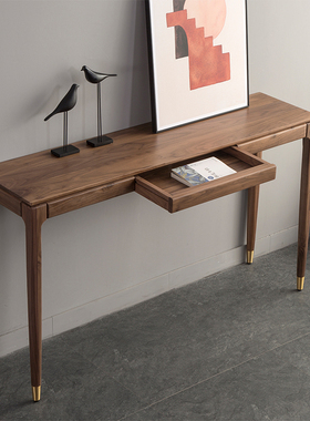 北欧实木玄关桌黑胡桃木供桌条案条几白橡木窄桌现代简约供台条桌