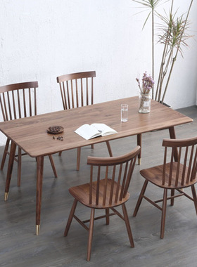 北欧黑胡桃木餐桌日式简约樱桃木饭桌实木桌子白橡木餐桌椅