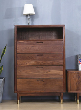 北欧黑胡桃实木四五六斗柜日式白橡现代简约储物柜铜脚抽屉收纳柜