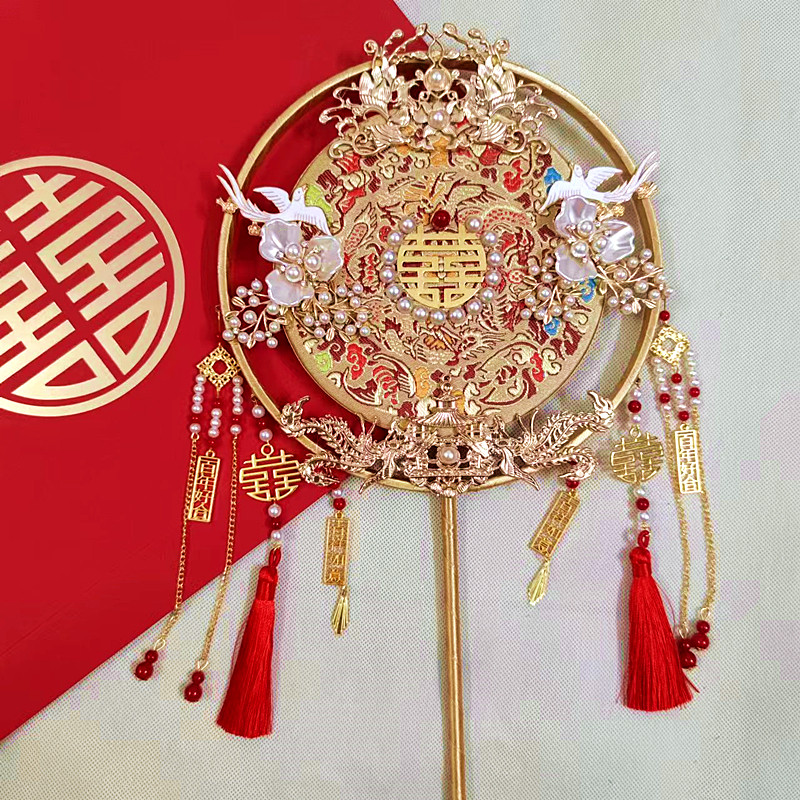 一线百年新娘团扇扇子女婚礼出嫁喜扇手捧花扇成品高端秀禾扇遮面图片