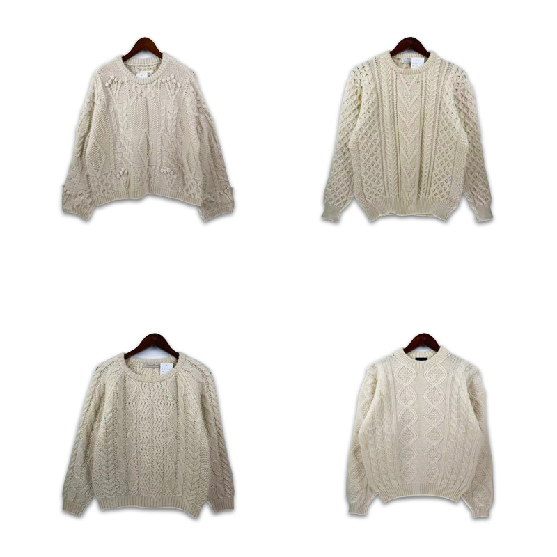 vintage古着森女手钩麻花豆豆粗线厚实手工编织纯羊毛百搭毛衣M21