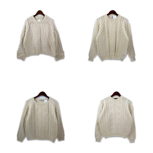 vintage古着森女手钩麻花豆豆粗线厚实手工编织纯羊毛百搭毛衣M21