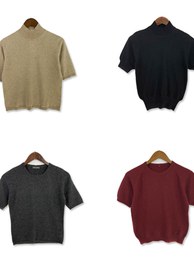 古着纯山羊绒短袖T恤女时尚套头衫上衣针织羊绒衫百搭打底毛衣D34