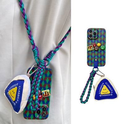 撞色菱格立体彩色m糖豆包包适用华为Mate60pro手机壳mate50手提绳p70可背带p60斜挎50挂绳p40卡通mate40/30软