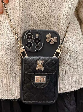 金属蝴蝶结小熊适用小米13pro手机壳k60/50菱格卡包k40/30可背带11/12/10s斜挎挂绳红米note12高级11新10软9