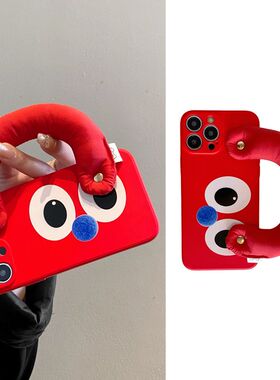 搞怪大眼睛红色手提腕带适用华为nova12pro手机壳11小众10保护套9趣味8简约7荣耀200/100个性90/80女70软60新