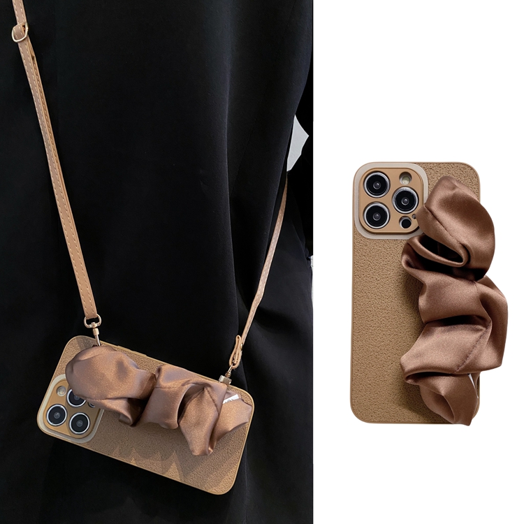 卡其色褶皱丝巾手腕带适用华为nova11pro手机壳10可背带9斜挎8挂绳7pro荣耀90秋冬80美拉德风70/60软Magic5/4