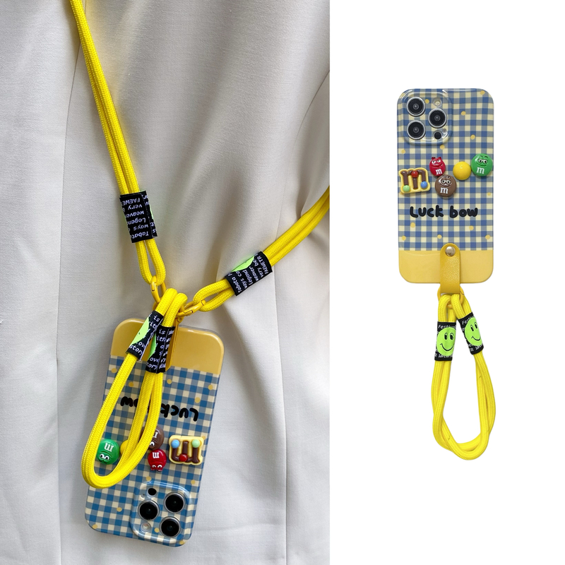 清新小蓝格m糖豆公仔适用华为Mate60pro手机壳mate50手提绳p70可背带p60斜挎p50挂绳p40卡通mate40/30小众软