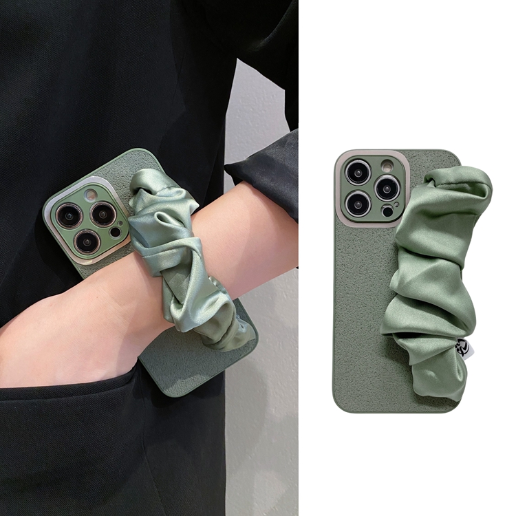 抹茶绿褶皱丝巾手腕带适用华为nova11pro手机壳10可背带9斜挎挂绳8/7pro荣耀90秋冬80高级70/60软Magic5女4