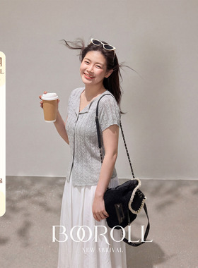 潘不卷[3/30-4/1新品一件85折满2件75折]灰色针织短袖T恤半身裙春