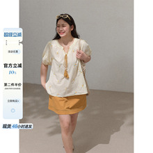 潘不卷大码女装微胖mm国风套装新中式2025夏巨显瘦独特绝美两件套