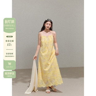 镂空蝴蝶吊带连衣裙早春海边度假长裙子 微胖mm法式 潘不卷大码 女装