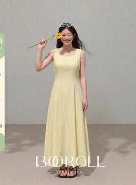 潘不卷[3/23-3/25新品一件85折满2件75折]黄色无袖收腰吊带连衣裙