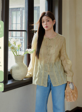 潘不卷大码女装微胖mm盘扣新中式国风T恤2025夏宽松显瘦圆领上衣