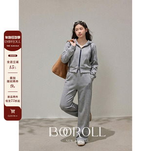 潘不卷[2/8-2/10新品一件85折满2件75折]灰色连帽卫衣裤子春套装
