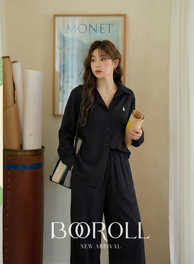 潘不卷[2/24-2/26新品一件85折满2件75折]黑色polo领衬衫休闲套装