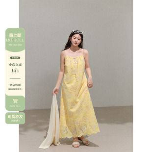 潘不卷大码女装微胖mm法式镂空蝴蝶吊带连衣裙早春海边度假长裙子