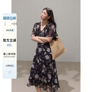 女装 潘不卷大码 微胖mm绝美蕾丝V领碎花裙2025夏巨好看显瘦连衣裙